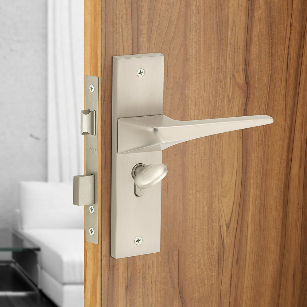 IPSA Smoke Moderna Handle Series on 8" Plate CYS Lockset with 60mm Coin and Knob - Matte Satin Nickel Finish MSS